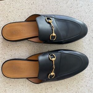 Gucci Black Leather Slip-On Mules with Gold Horsebit